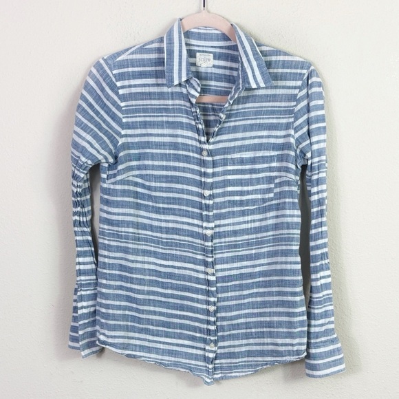 J. Crew the Perfect Shirt Blue White Striped Button Down Shirt 100% Cotton Sz XS - Picture 9 of 12